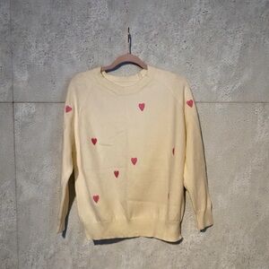 Chicwish Cream Sweater with Pink Heart Details